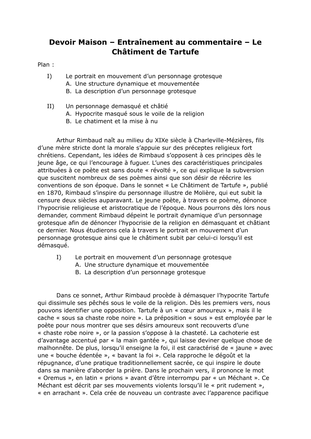 Prévisualisation du document Devoir Maison – Entraînement au commentaire – Le Châtiment de Tartufe