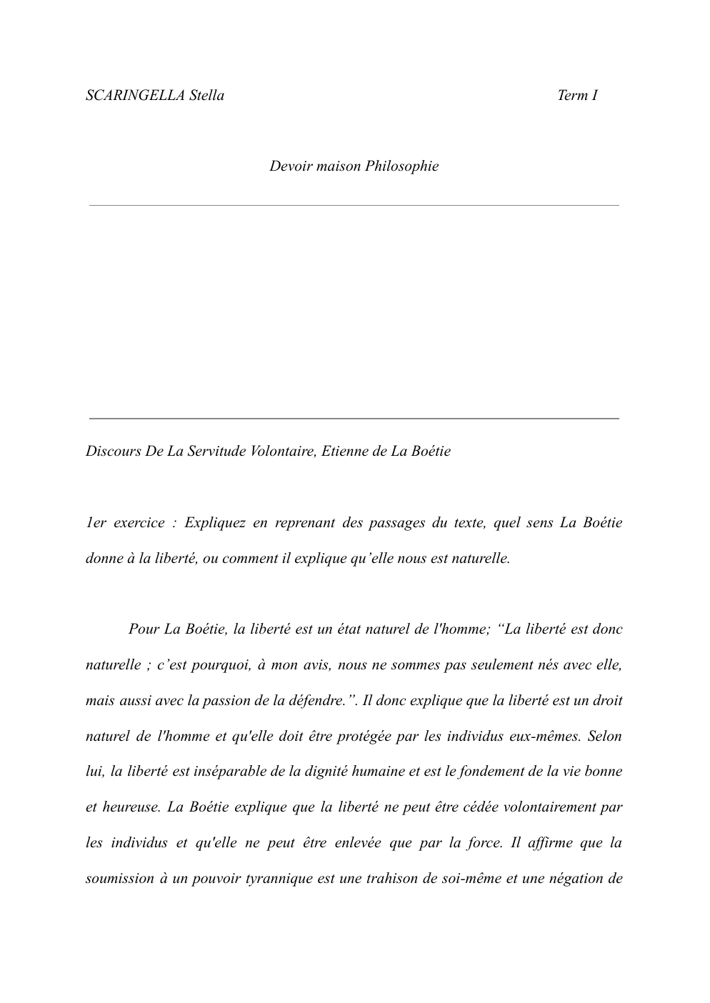 Prévisualisation du document Devoir maison Philosophie  Discours De La Servitude Volontaire, Etienne de La Boétie