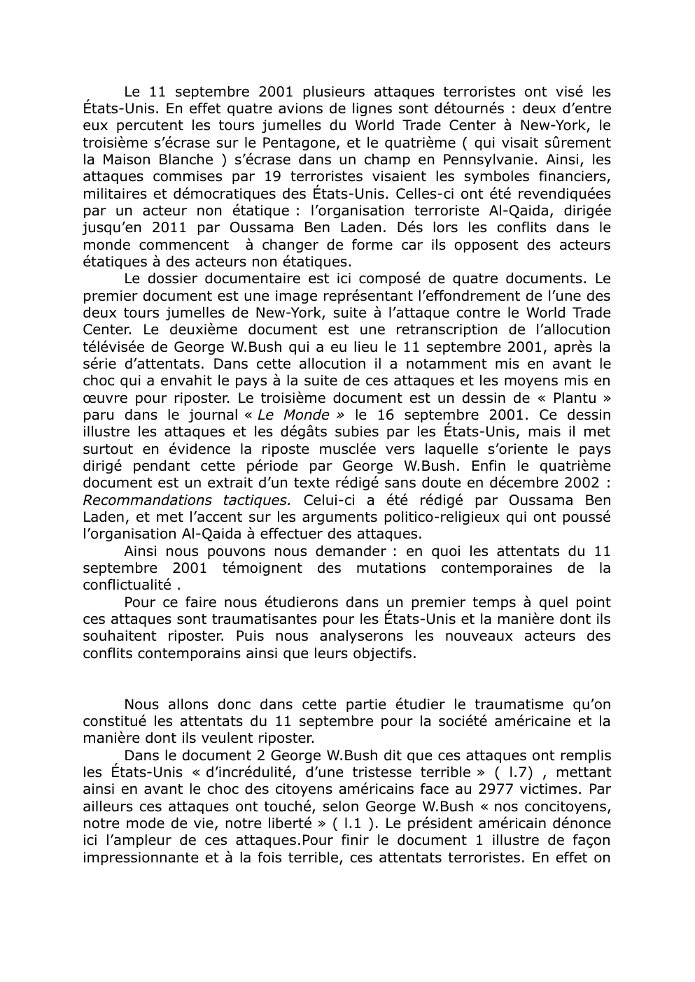 Prévisualisation du document Devoir sur les attentats 11 septembre 2001