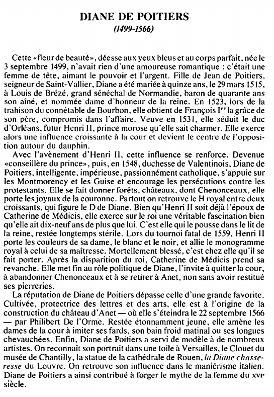 Prévisualisation du document DIANE DE POITIERS(1499-1566) - BIOGRAPHIE.