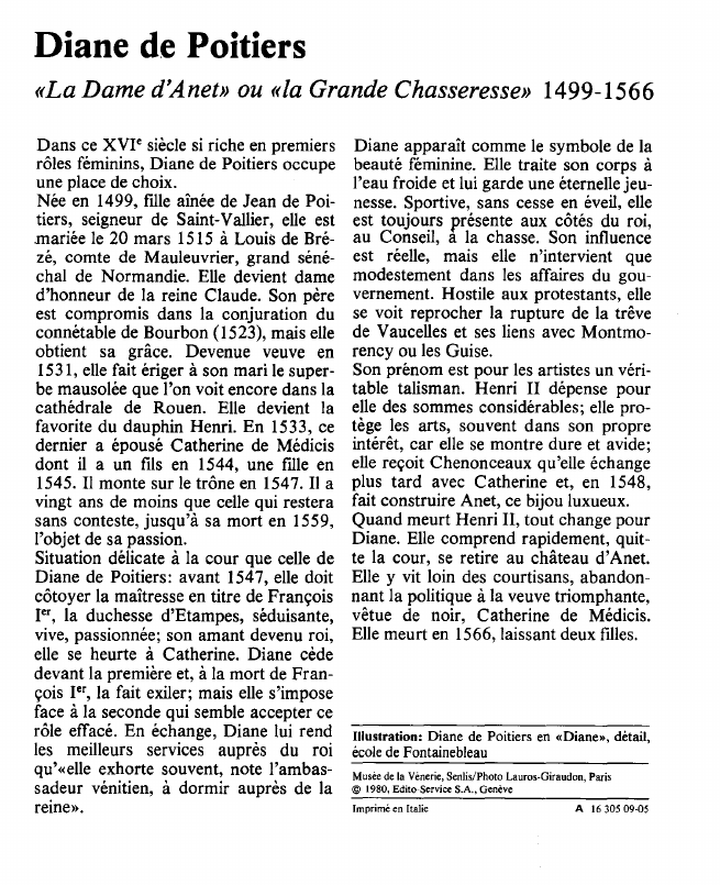 Prévisualisation du document Diane de Poitiers«La Dame d'Anet» ou «la Grande Chasseresse».