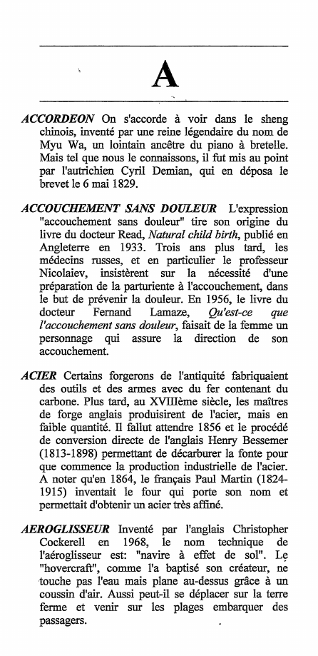 Prévisualisation du document Dictionnaire des inventions - Lettre: A