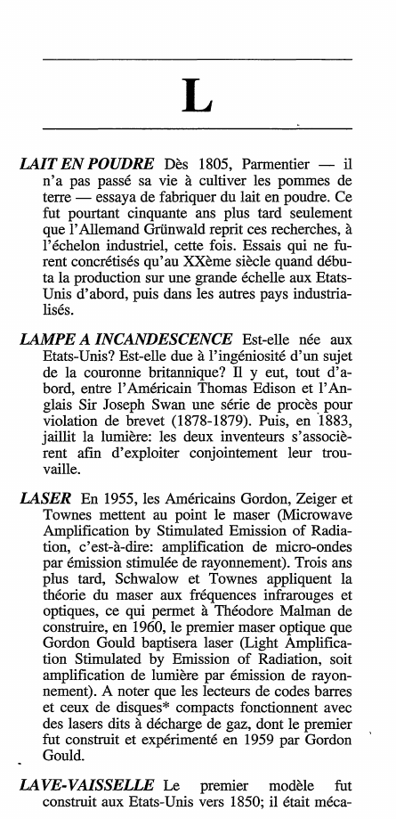 Prévisualisation du document Dictionnaire des inventions - Lettre: L
