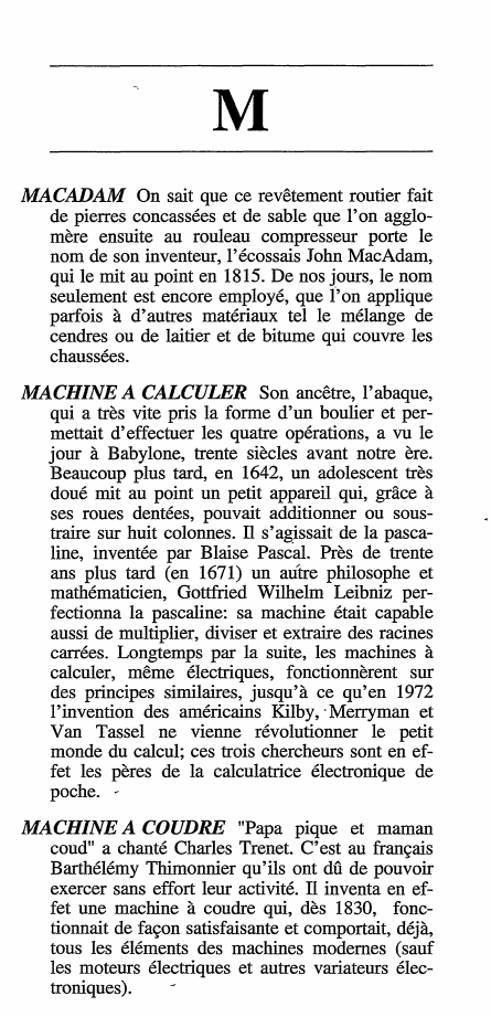 Prévisualisation du document Dictionnaire des inventions - Lettre: M