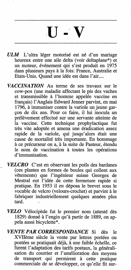 Prévisualisation du document Dictionnaire des inventions - Lettre: U - V