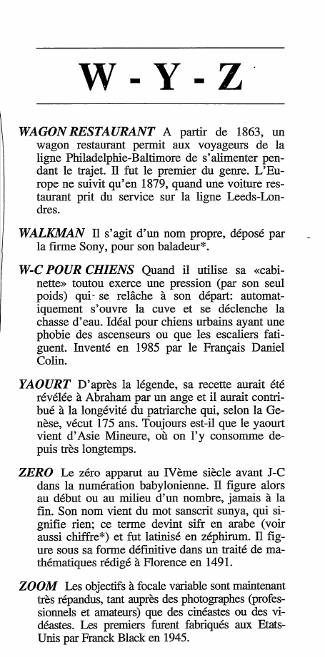 Prévisualisation du document Dictionnaire des inventions - Lettre: W - X - Y - Z