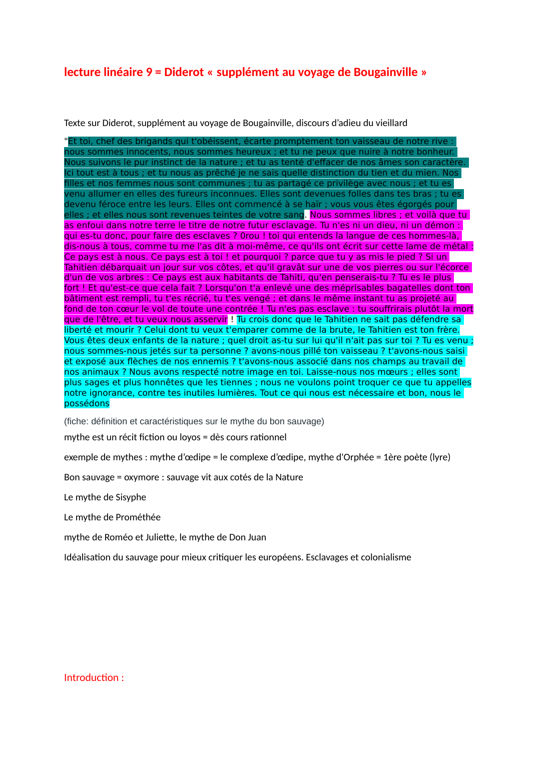 Prévisualisation du document Diderot: lecture linéaire = « supplément au voyage de Bougainville », discours d’adieu du vieillard