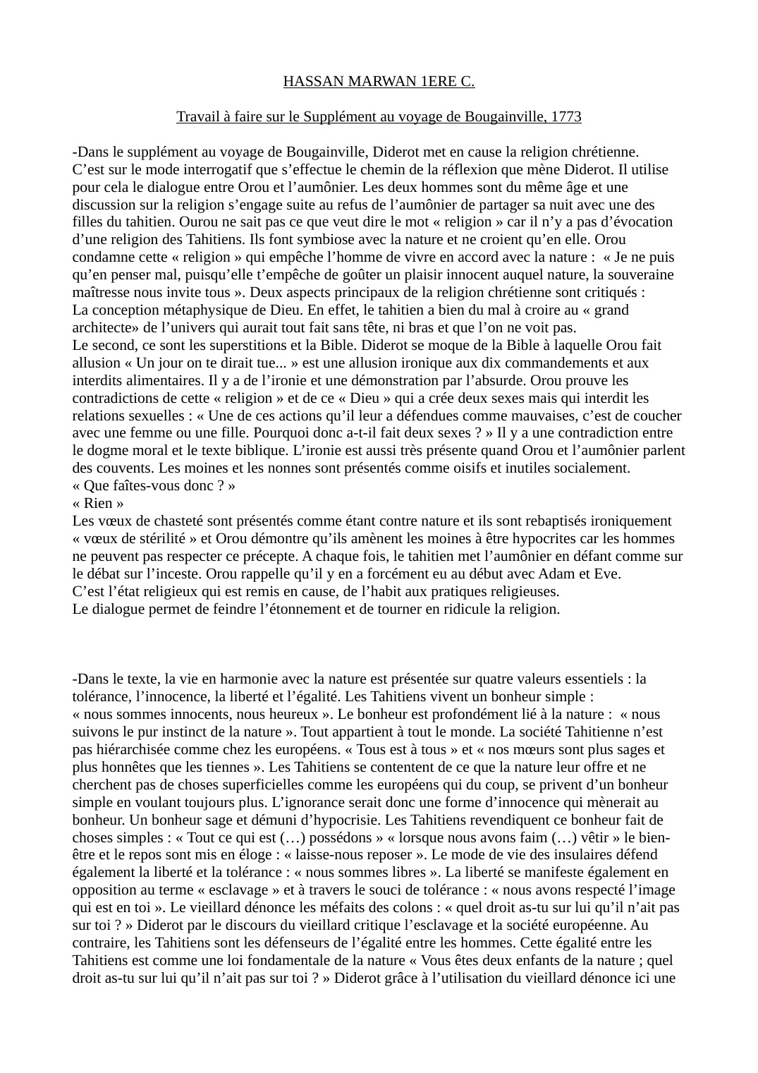 Prévisualisation du document Diderot: Travail à faire sur le Supplément au voyage de Bougainville