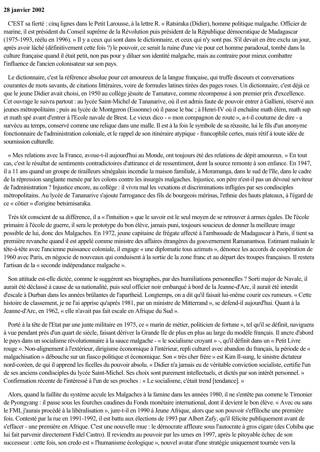 Prévisualisation du document Didier Ratsiraka l'ami caméléon
