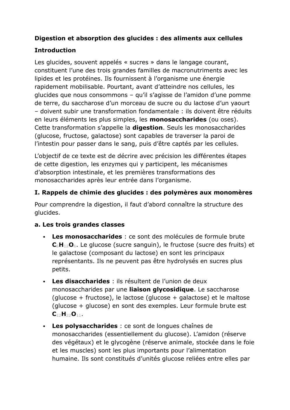 Prévisualisation du document Digestion et absorption des glucides : des aliments aux cellules