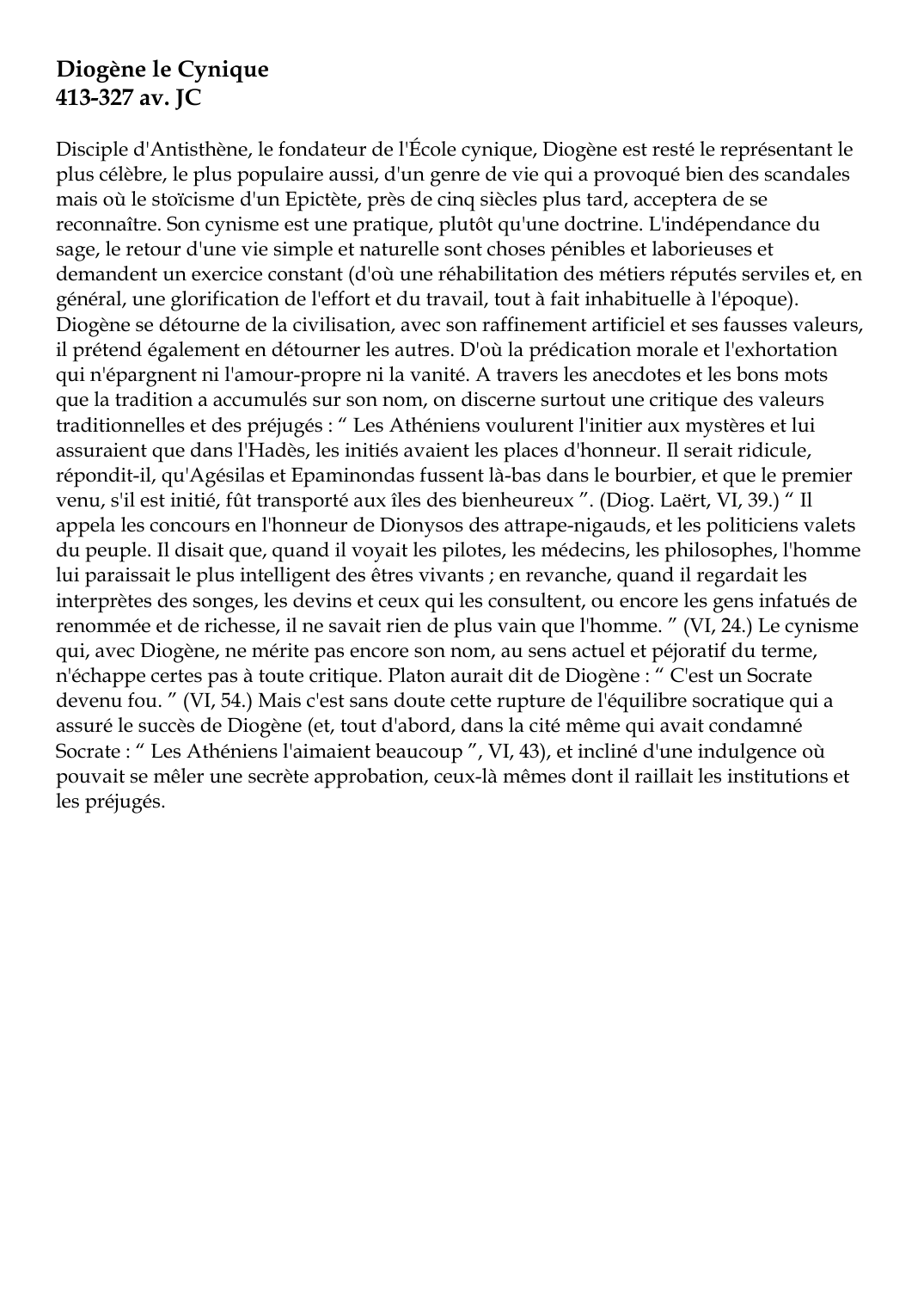 Prévisualisation du document Diogène le Cynique413-327 av.