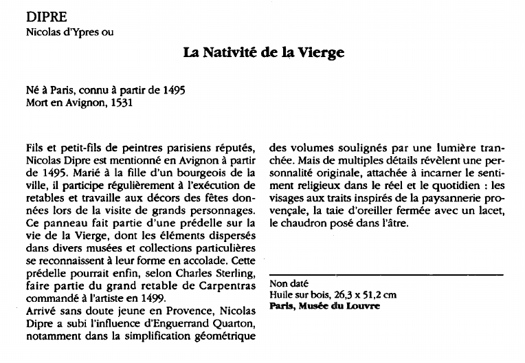 Prévisualisation du document DIPRENicolas d'Ypres ou:La Nativité de la Vierge (analyse du tableau).