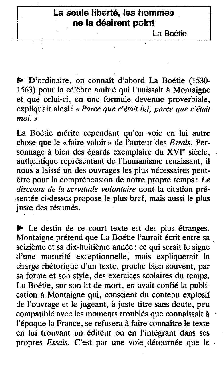 Prévisualisation du document Discours de la servitude volontaire [Étienne de La Boétie] - fiche de lecture.