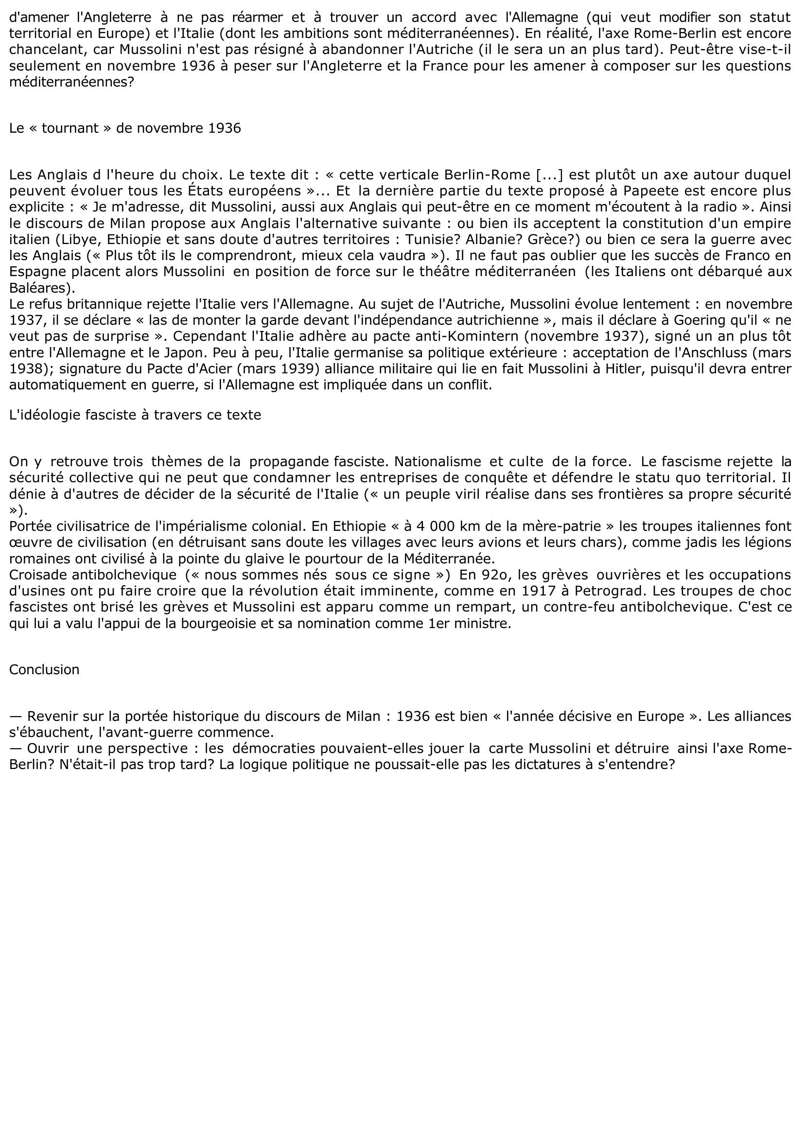 Prévisualisation du document Discours de Milan, 1er novembre 1936 : Mussolini s'adresse aux Chemises Noires