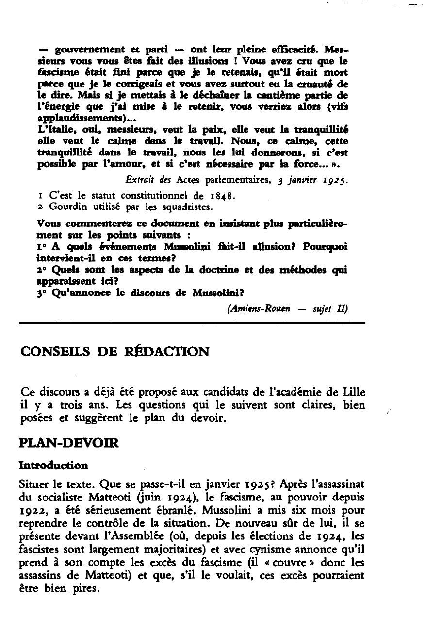Prévisualisation du document Discours de Mussolini le 3 janvier 1925 (commentaire de document)