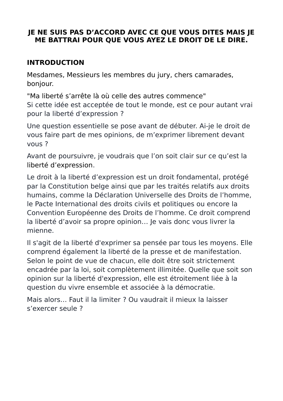 Prévisualisation du document discours sur la liberté d'expression - exposé