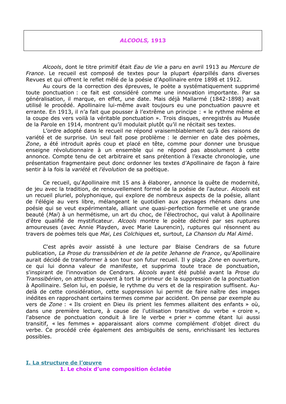 Prévisualisation du document Dissertation Alcools, 1913 de Appolinaire