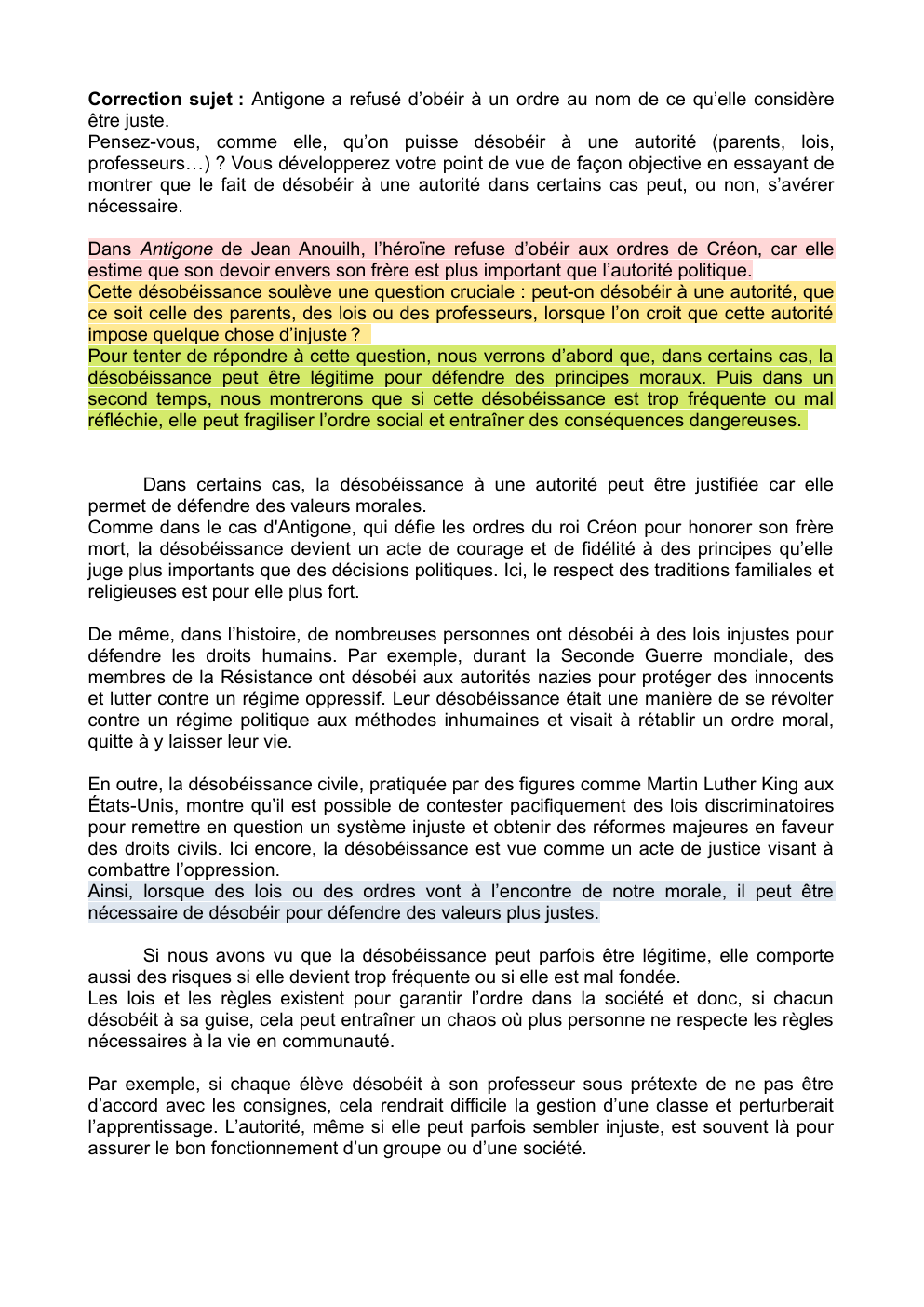 Prévisualisation du document Dissertation Antigone, Jean Anouilh Correction sujet : Antigone a refusé d’obéir à un ordre au nom de ce qu’elle considère être juste.