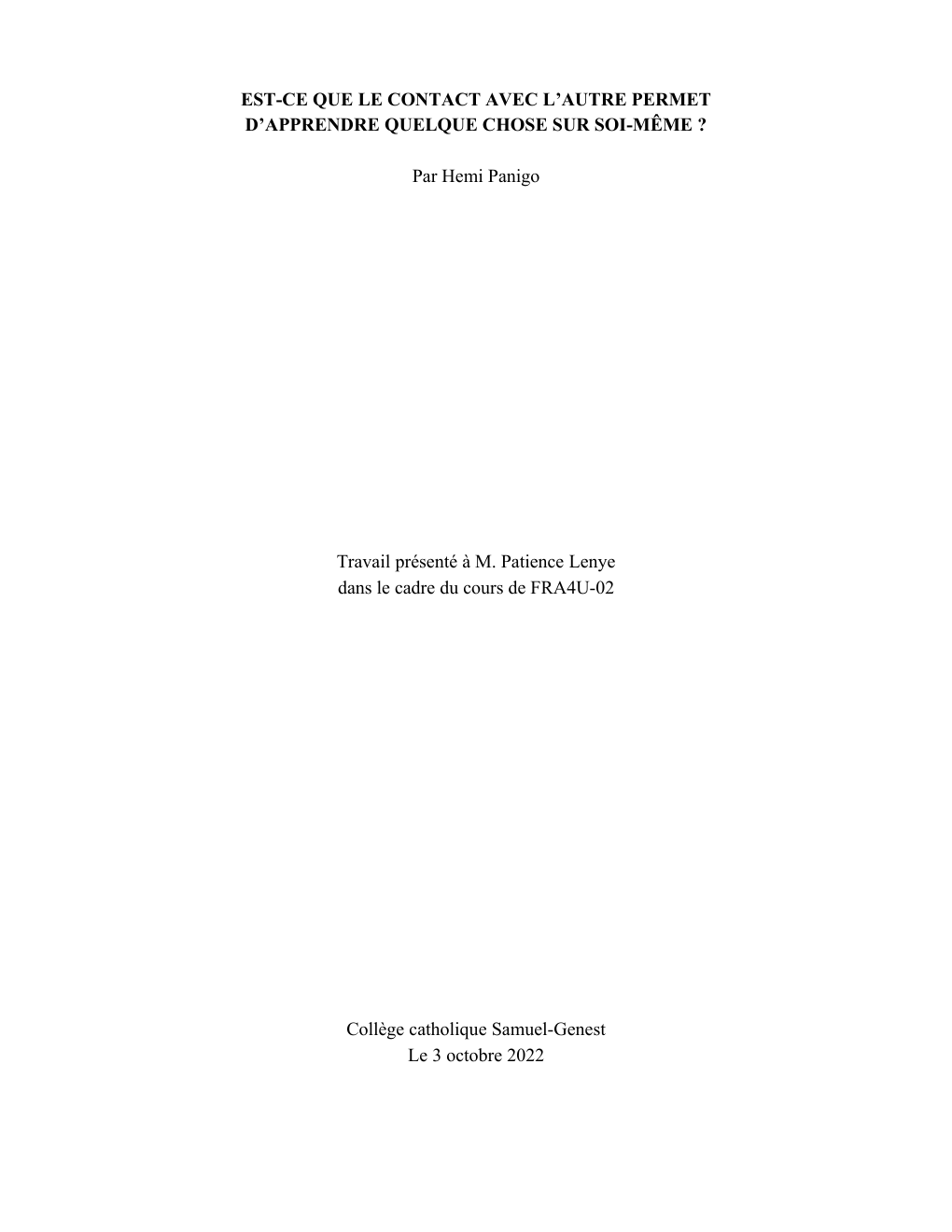 Prévisualisation du document Dissertation Argumentative: EST-CE QUE LE CONTACT AVEC L’AUTRE PERMET D’APPRENDRE QUELQUE CHOSE SUR SOI-MÊME ?