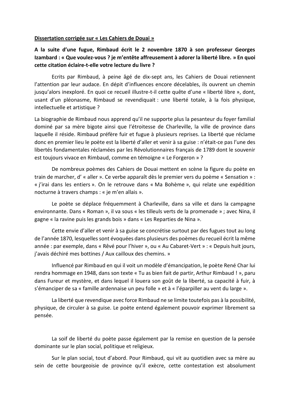 Prévisualisation du document Dissertation corrigée sur « Les Cahiers de Douai »
