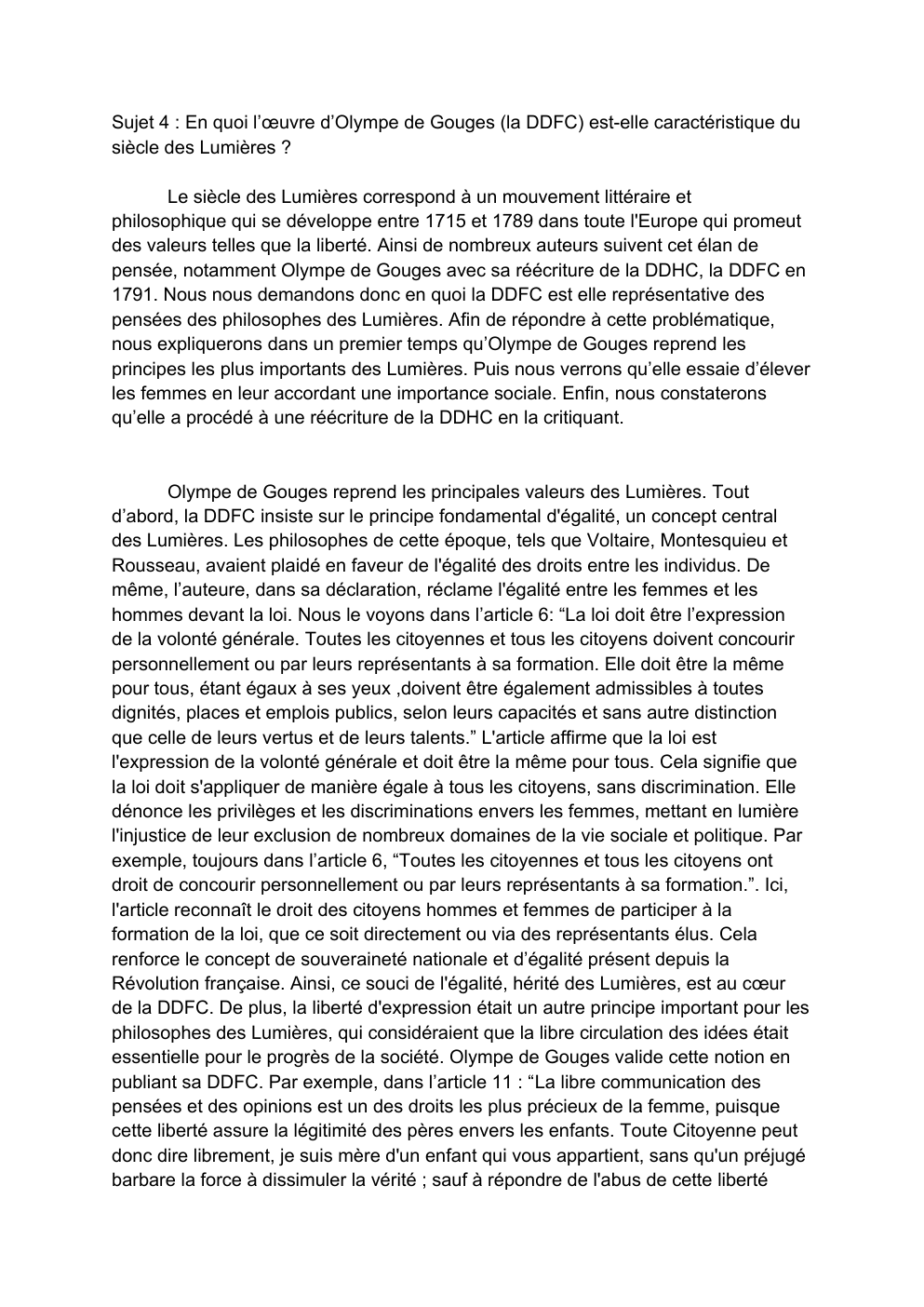Prévisualisation du document Dissertation DDFC Olympe de Gouges (siècle des Lumieres)
