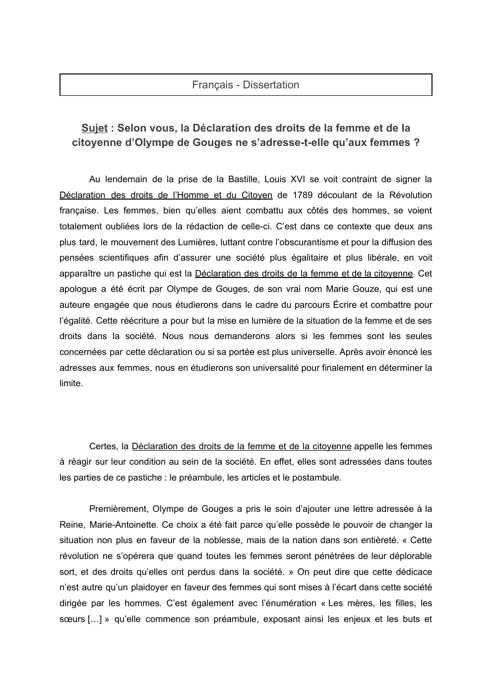 Prévisualisation du document Dissertation DDFC olympe de Gouges