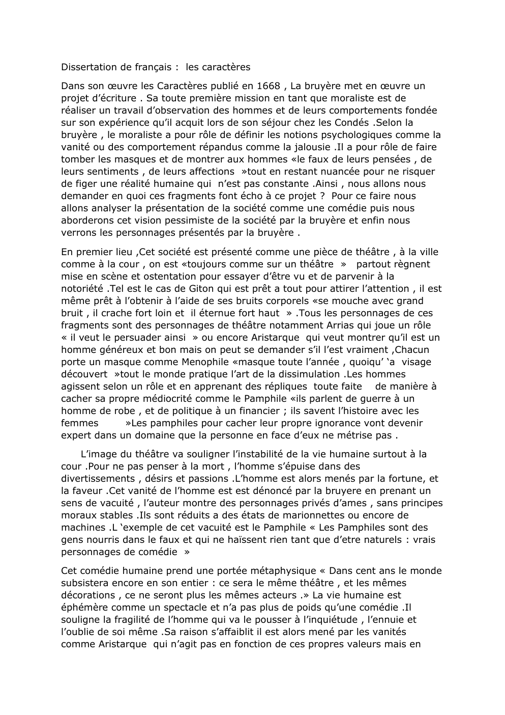Prévisualisation du document Dissertation de français : les caractères