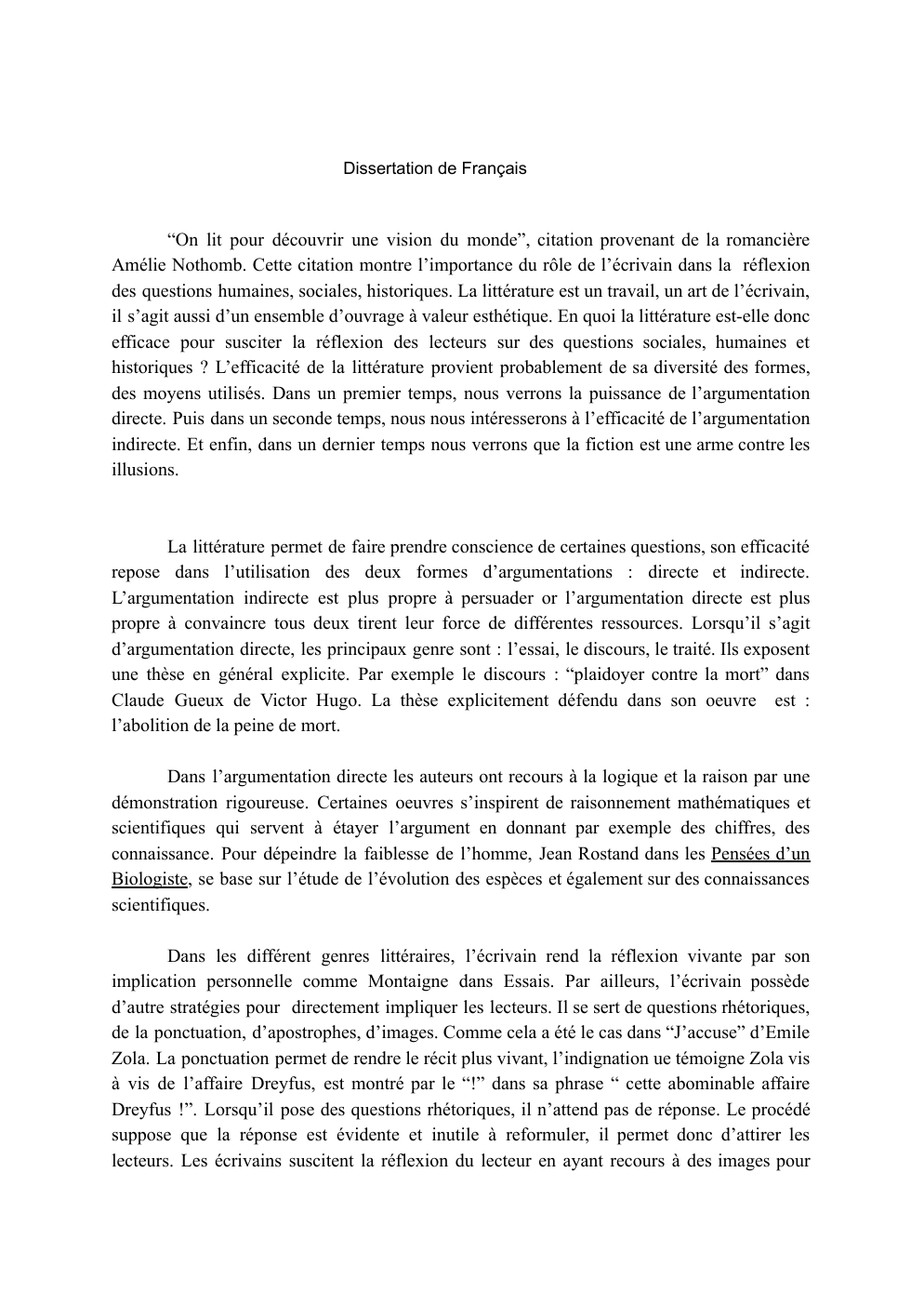 Prévisualisation du document dissertation de français sur la littérature: “On lit pour découvrir une vision du monde”