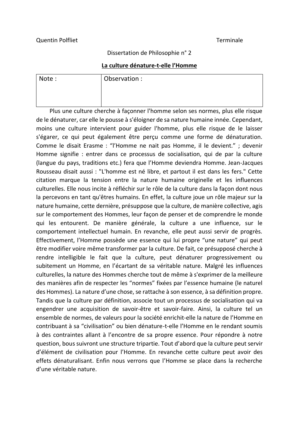 Prévisualisation du document Dissertation de Philosophie n° 2 La culture dénature-t-elle l’Homme