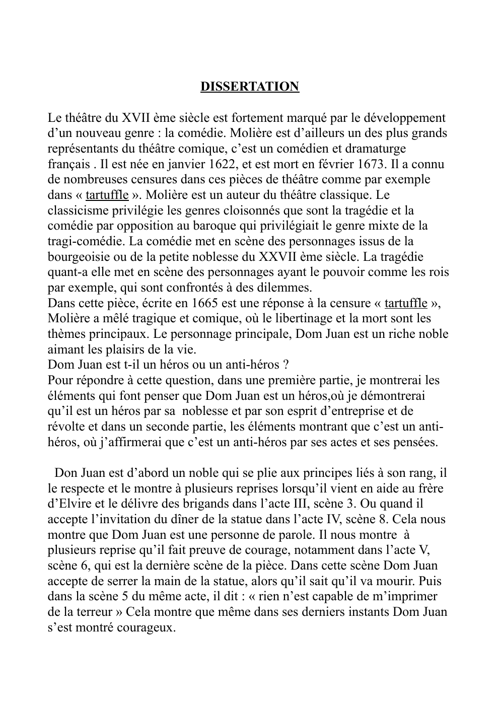 Prévisualisation du document Dissertation Dom Juan