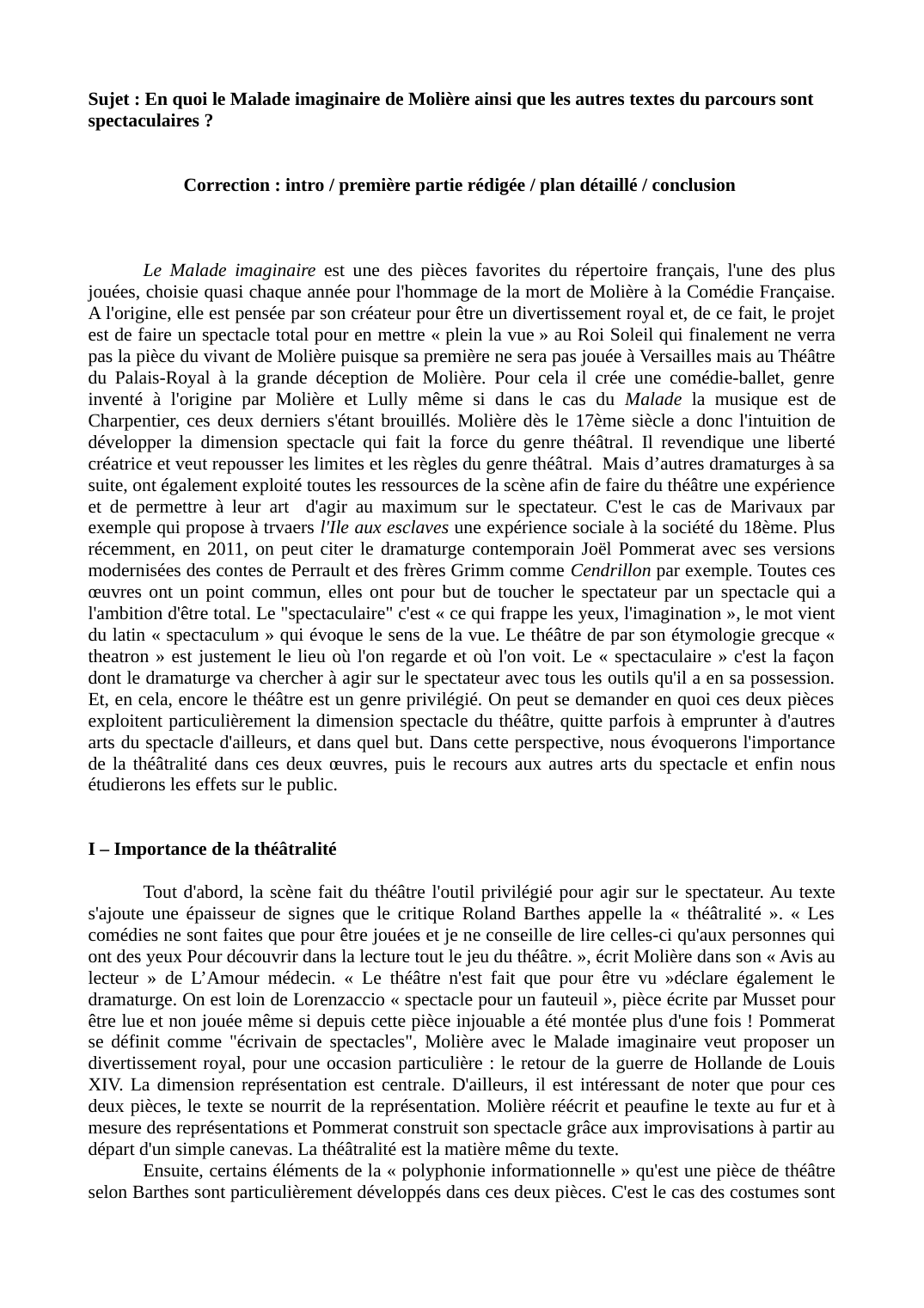 Prévisualisation du document Dissertation : En quoi le Malade imaginaire de Molière est-il spectaculaire ?