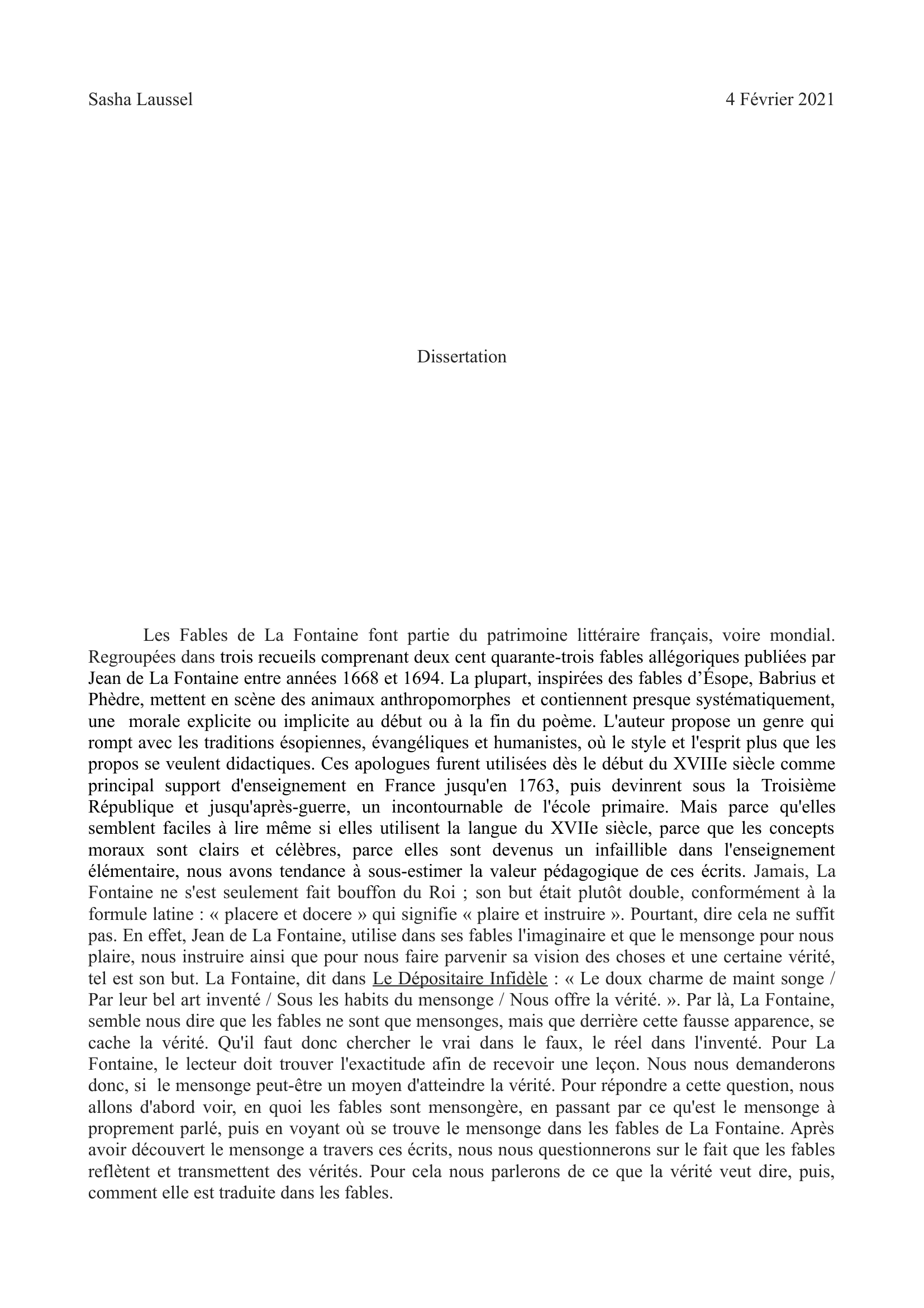 Prévisualisation du document dissertation fables de La Fontaine: Mensonge et vérité