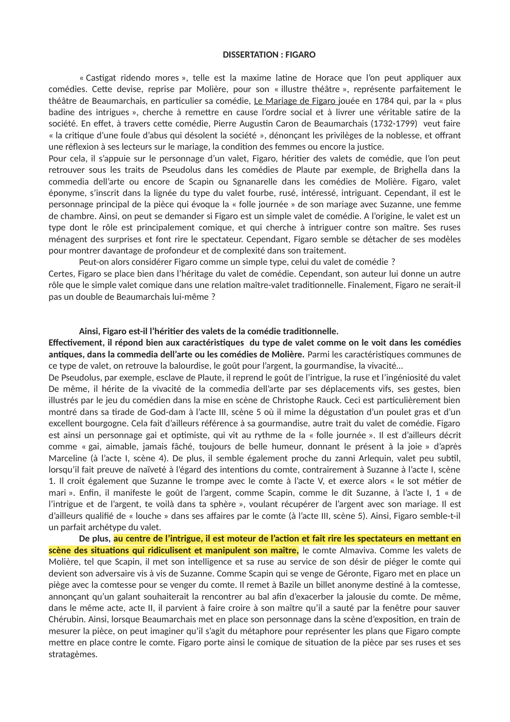 Prévisualisation du document DISSERTATION : FIGARO de Beaumarchais