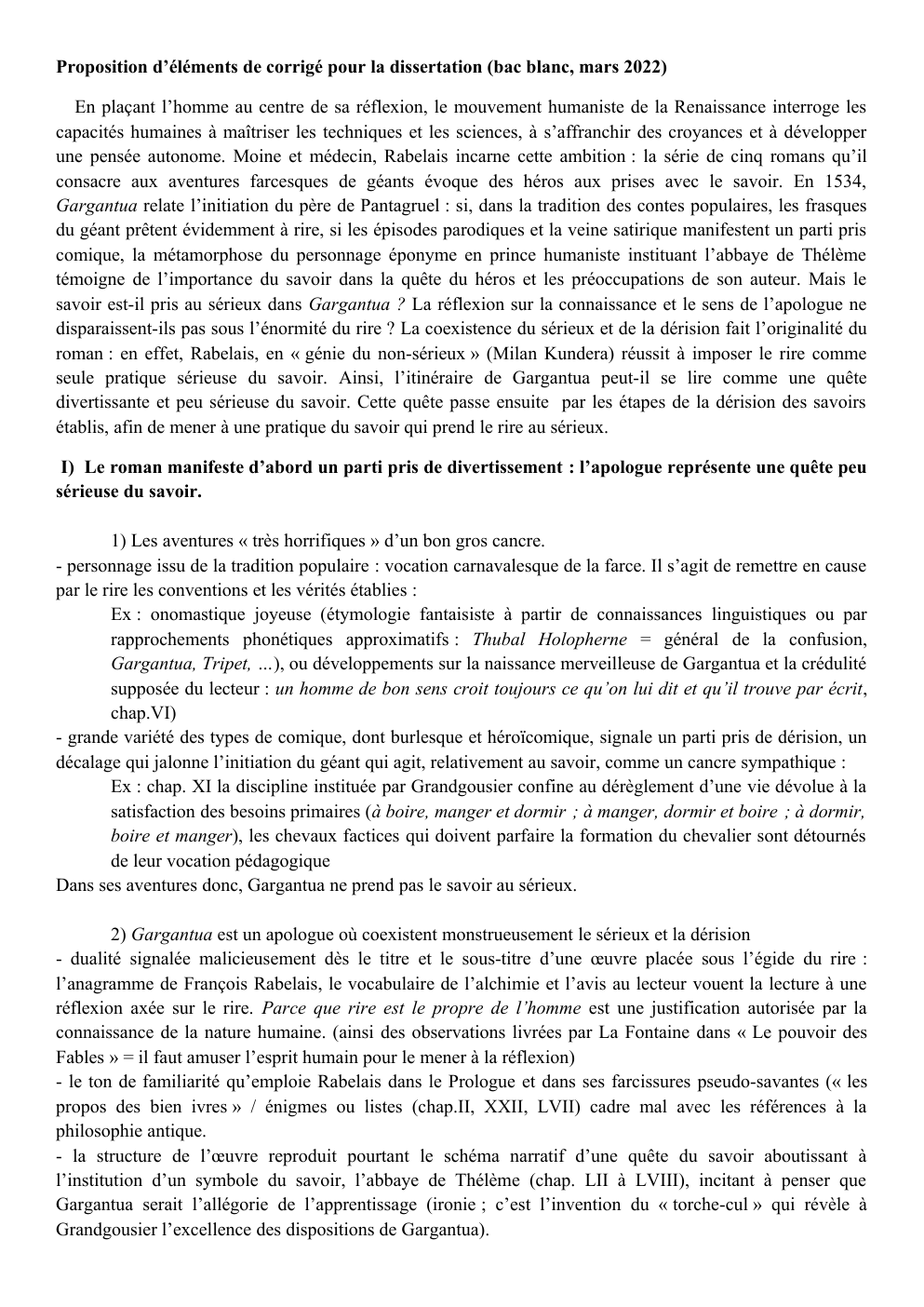 Prévisualisation du document dissertation Gargantua: le savoir est-il pris au sérieux dans Gargantua ?