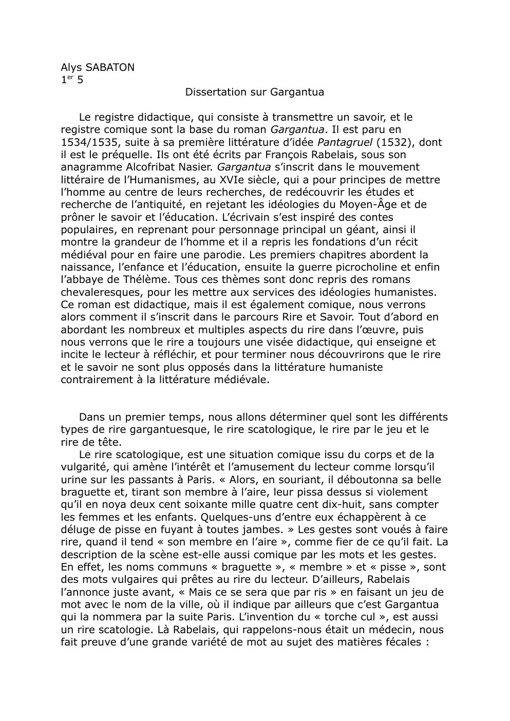Prévisualisation du document Dissertation gargantua RIRE SAVOIR