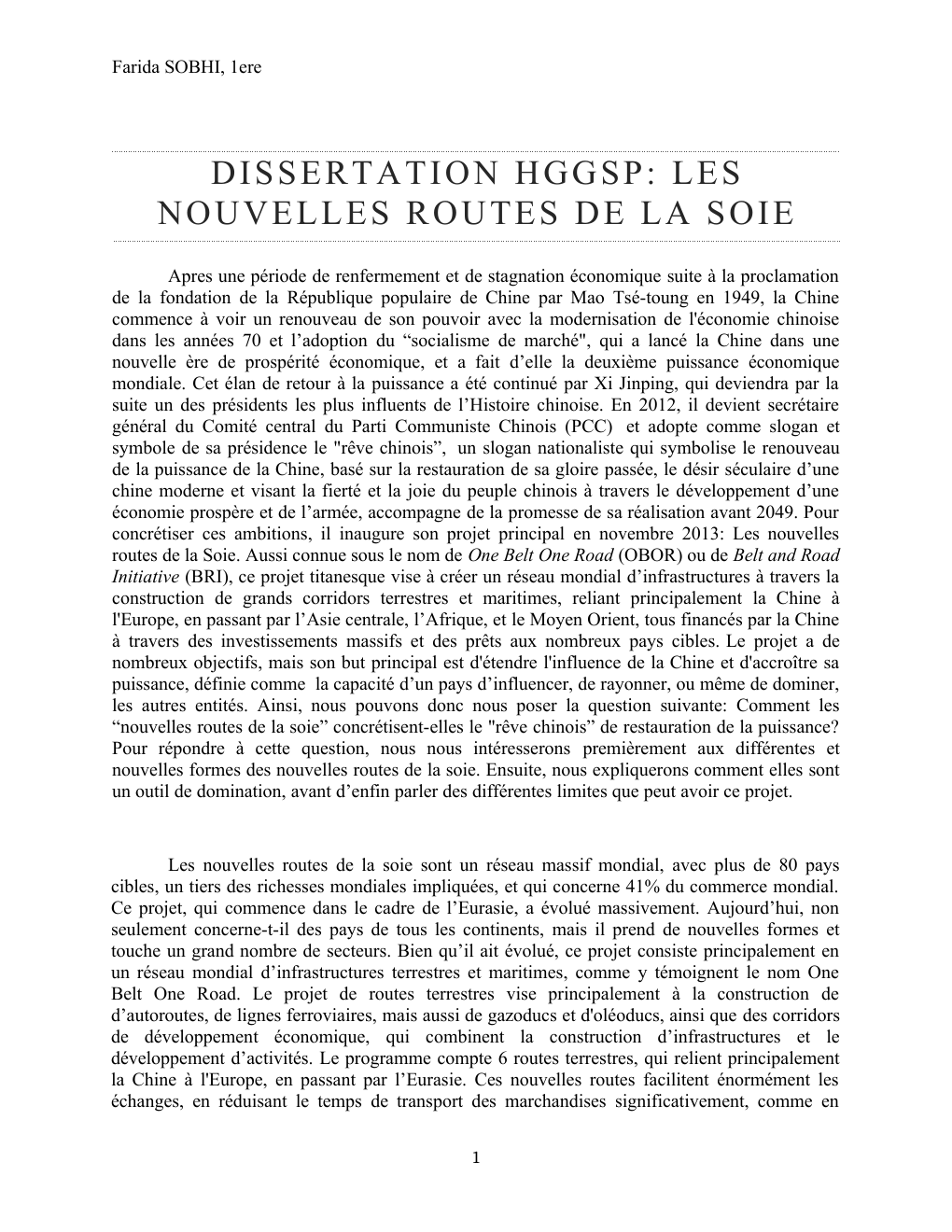 DISSERTATION HGGSP LES NOUVELLES ROUTES DE LA SOIE