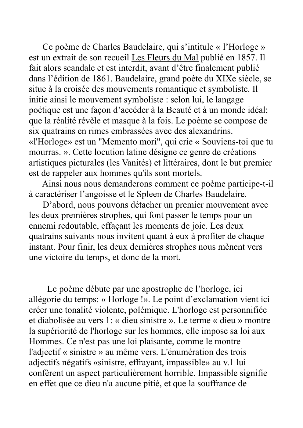 Prévisualisation du document Dissertation horloge de Baudelaire