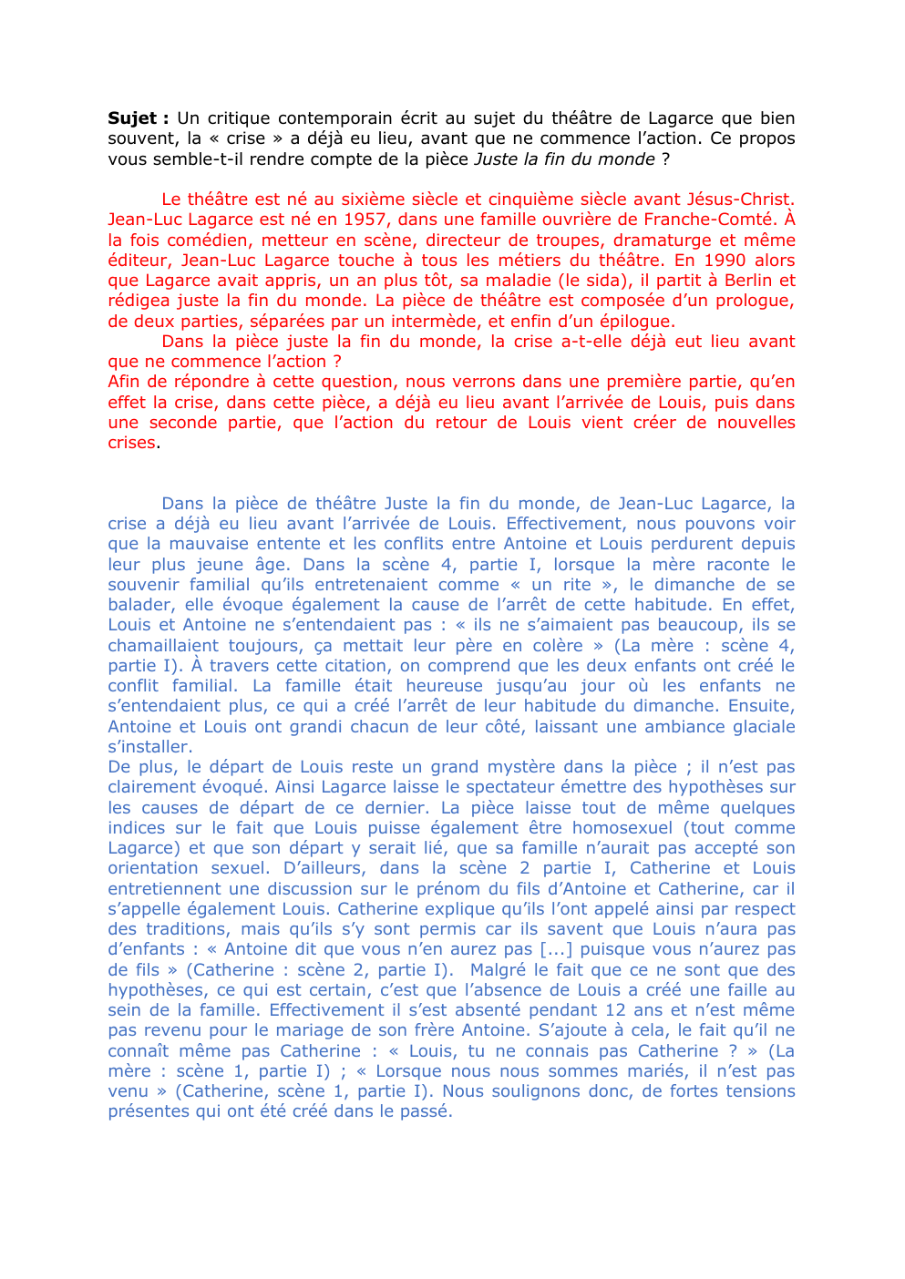 Sujet Dissert Juste La Fin Du Monde Dissertation - Juste la fin du monde, Jean-Luc Lagarce (la crise a eu lieu  avant l'action)