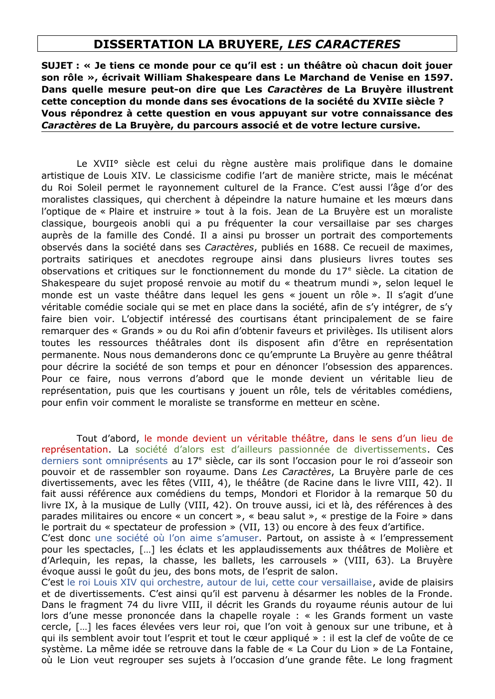 Prévisualisation du document DISSERTATION LA BRUYERE, LES CARACTERES et William Shakespeare