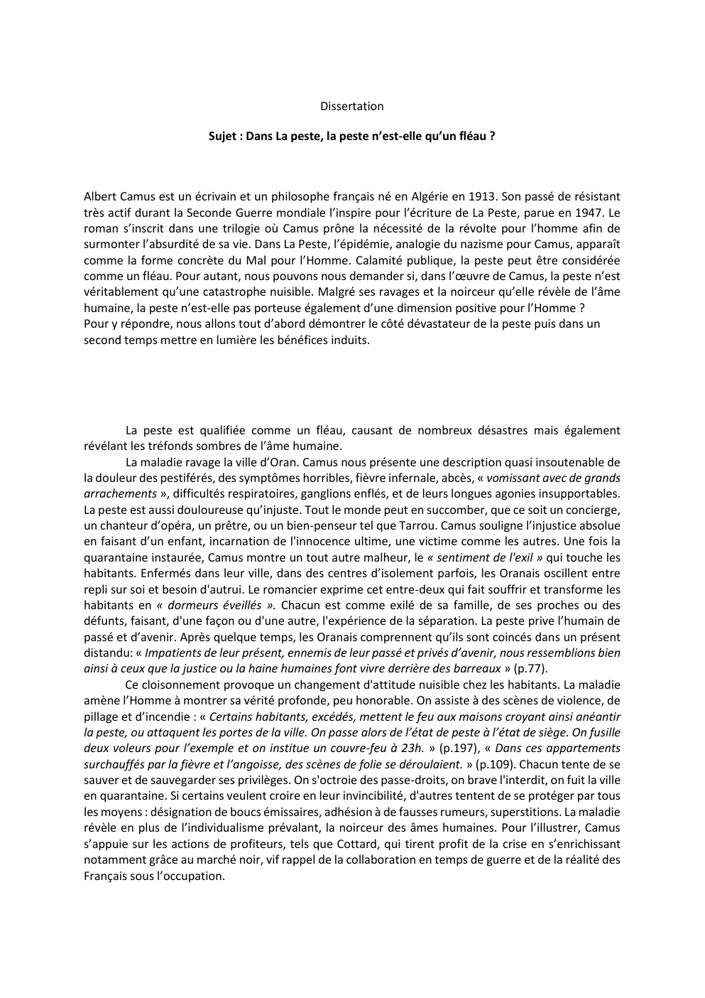 Prévisualisation du document Dissertation La Peste de Camus : la peste n'est elle qu'un fléau ?