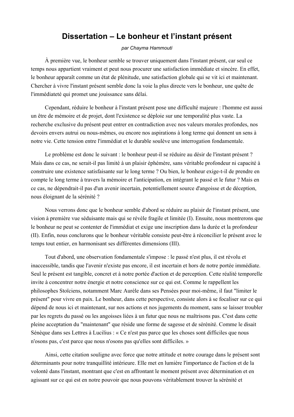 Prévisualisation du document Dissertation – Le bonheur et l’instant présent