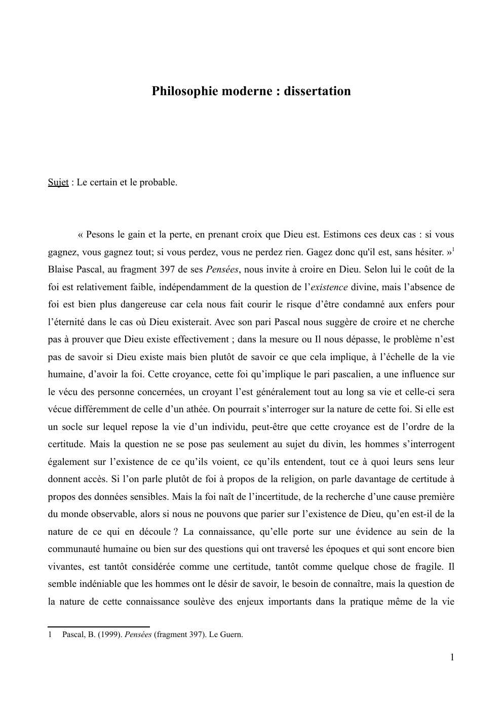 Prévisualisation du document Dissertation - le certain et le probable