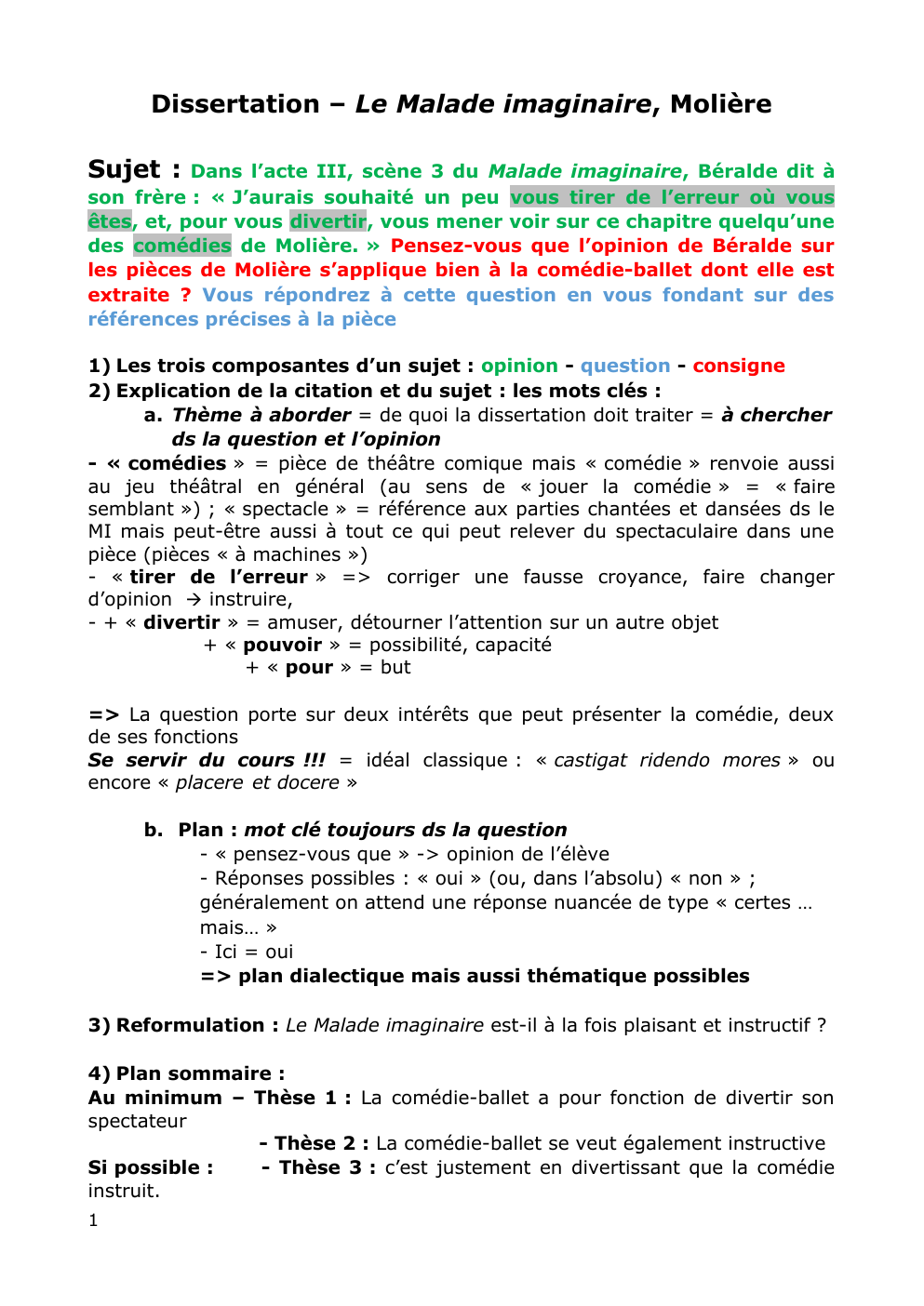 Prévisualisation du document Dissertation – Le Malade imaginaire, Molière - acte III, scène 3 -