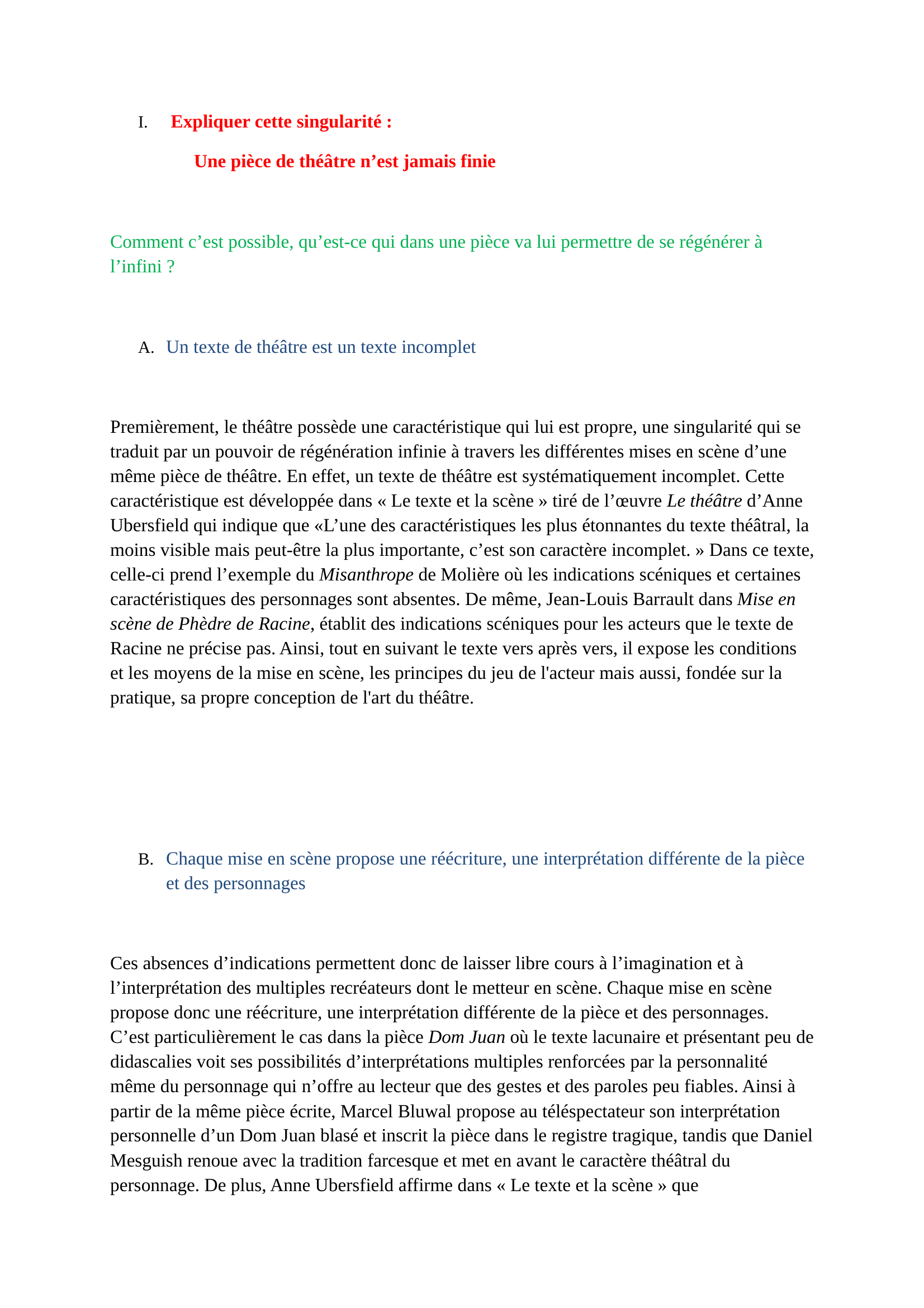 Prévisualisation du document Dissertation - Le théâtre