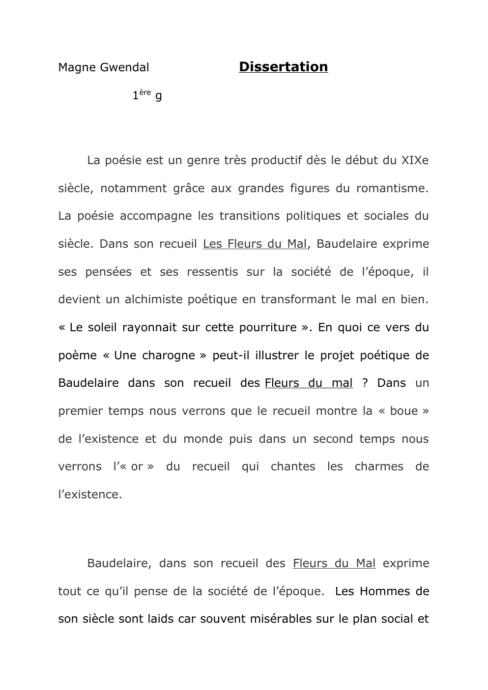 Prévisualisation du document Dissertation Les Fleurs du mal Une Carogne