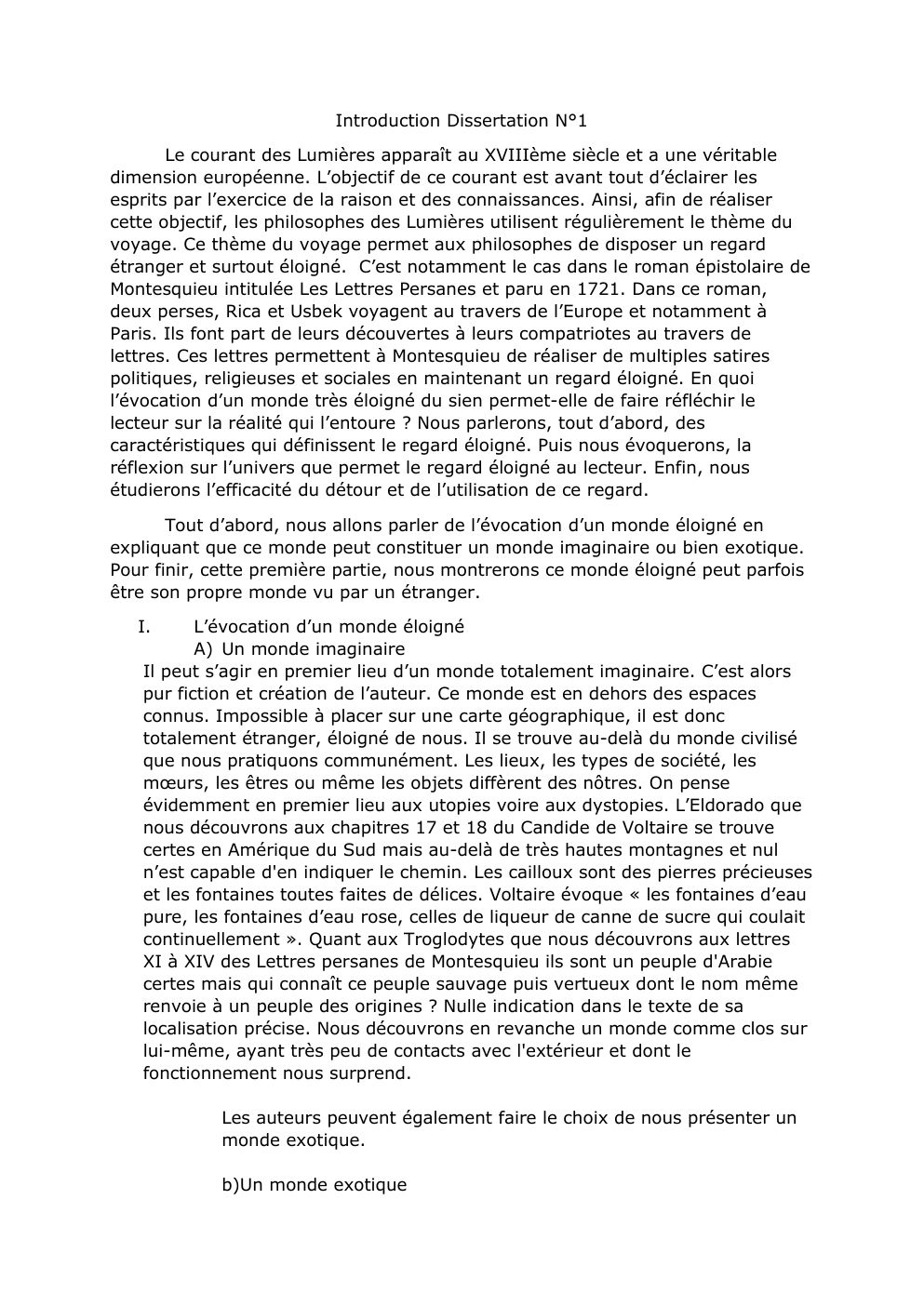 Prévisualisation du document Dissertation Lettres Persanes de Montesquieu: éloignement et exotisme