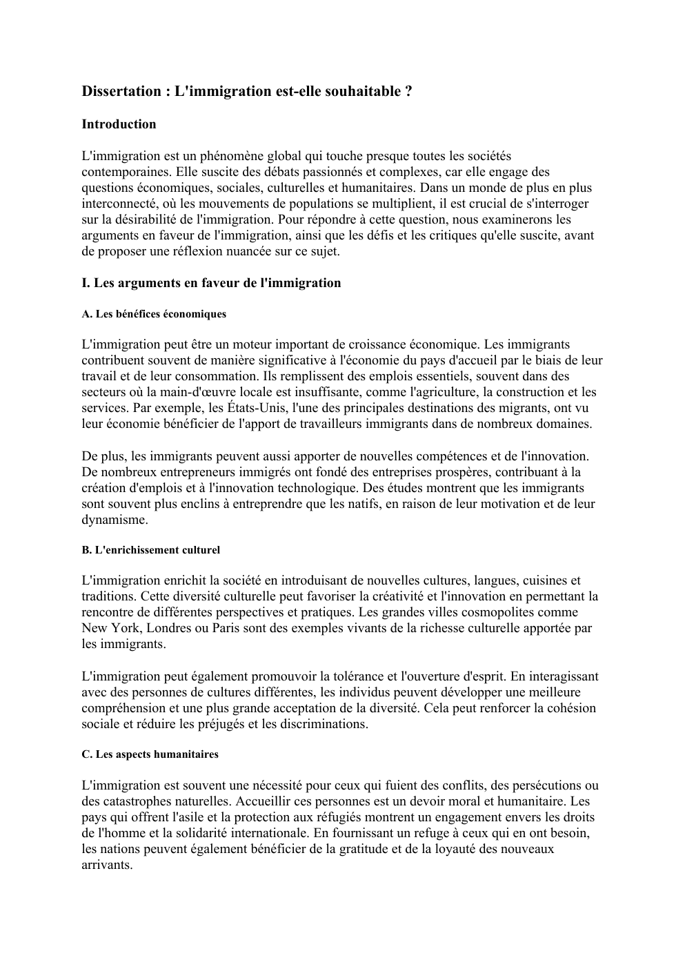 Prévisualisation du document Dissertation : L'immigration est-elle souhaitable ?