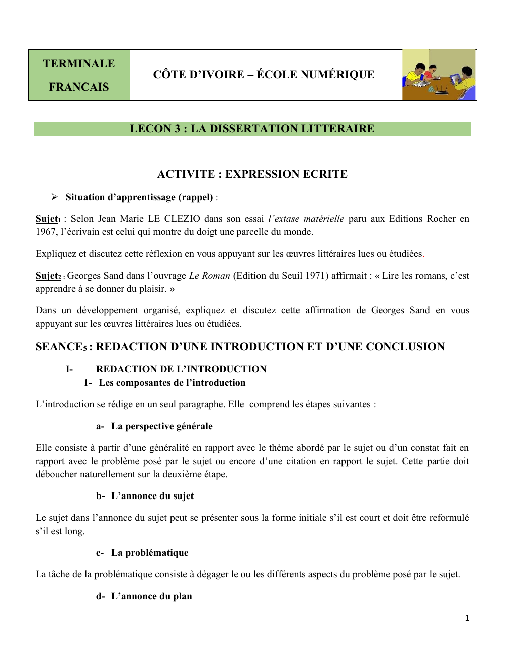 Prévisualisation du document Dissertation Littéraire en Français Terminale D