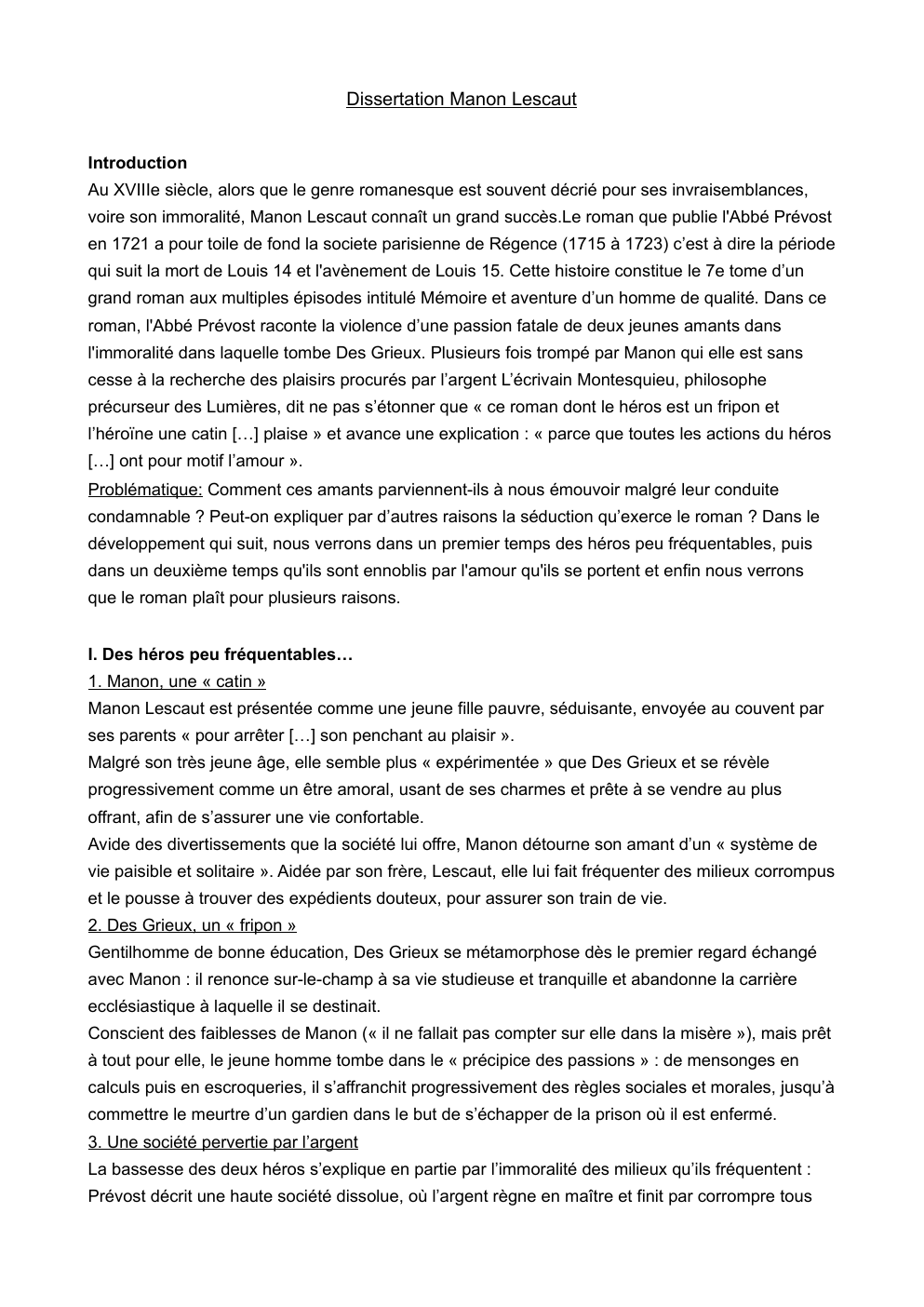 Prévisualisation du document Dissertation manon lescaut