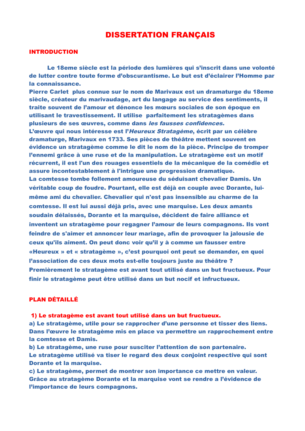 Prévisualisation du document Dissertation Marivaux  L’Heureux Stratagème